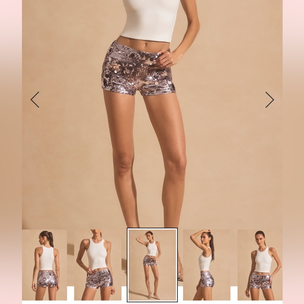 Oh Polly Silver Sequin High-Waist Shorts